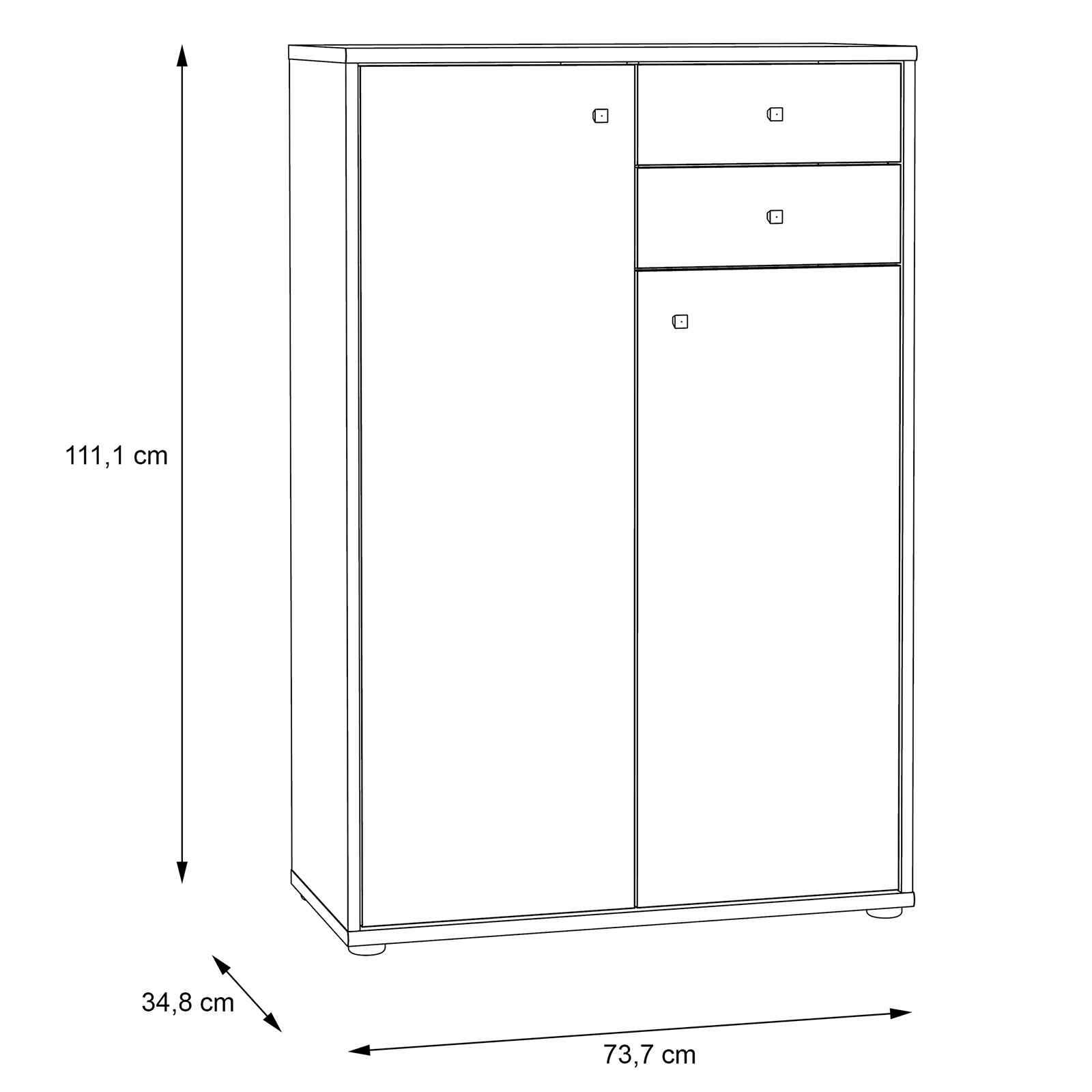 Kommode - Sonoma Eiche - 74 cm breit - 2 Türen - 2 Schubfächer