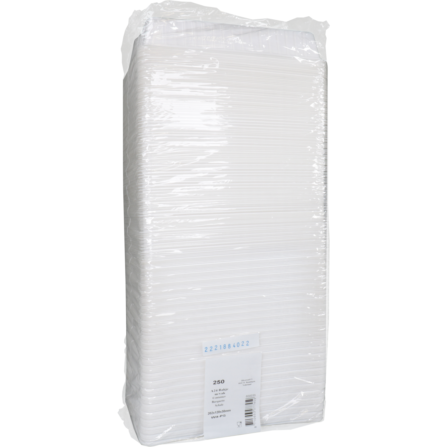 Bak, PS, A24, 2-vaks, snackbak, 202x120x30mm, wit