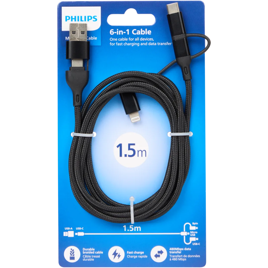 Philips 6-in-1 laad- en datakabel 1,5 meter