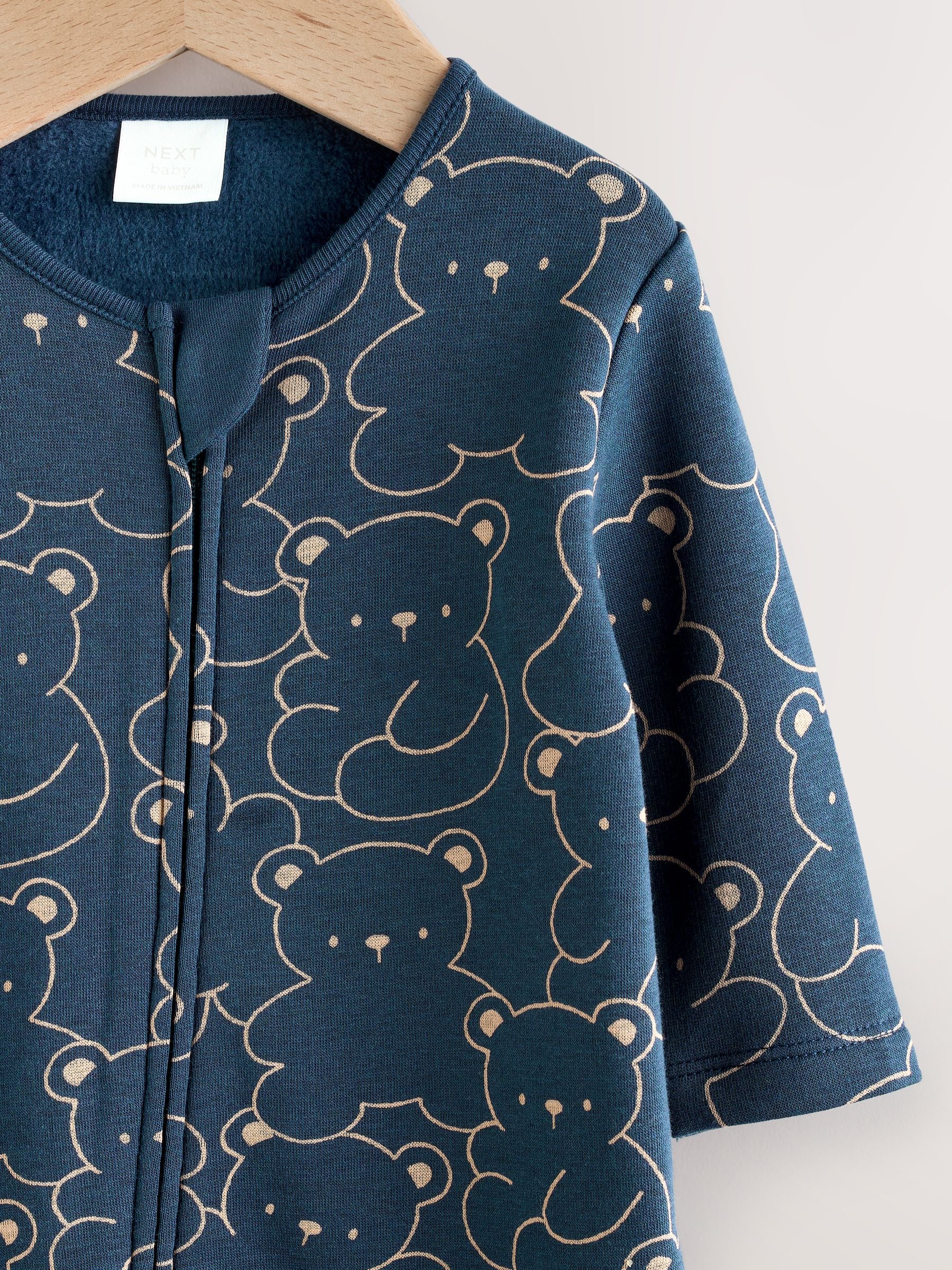 Marineblauw met berenprint - Babypyjama met fleecevoering