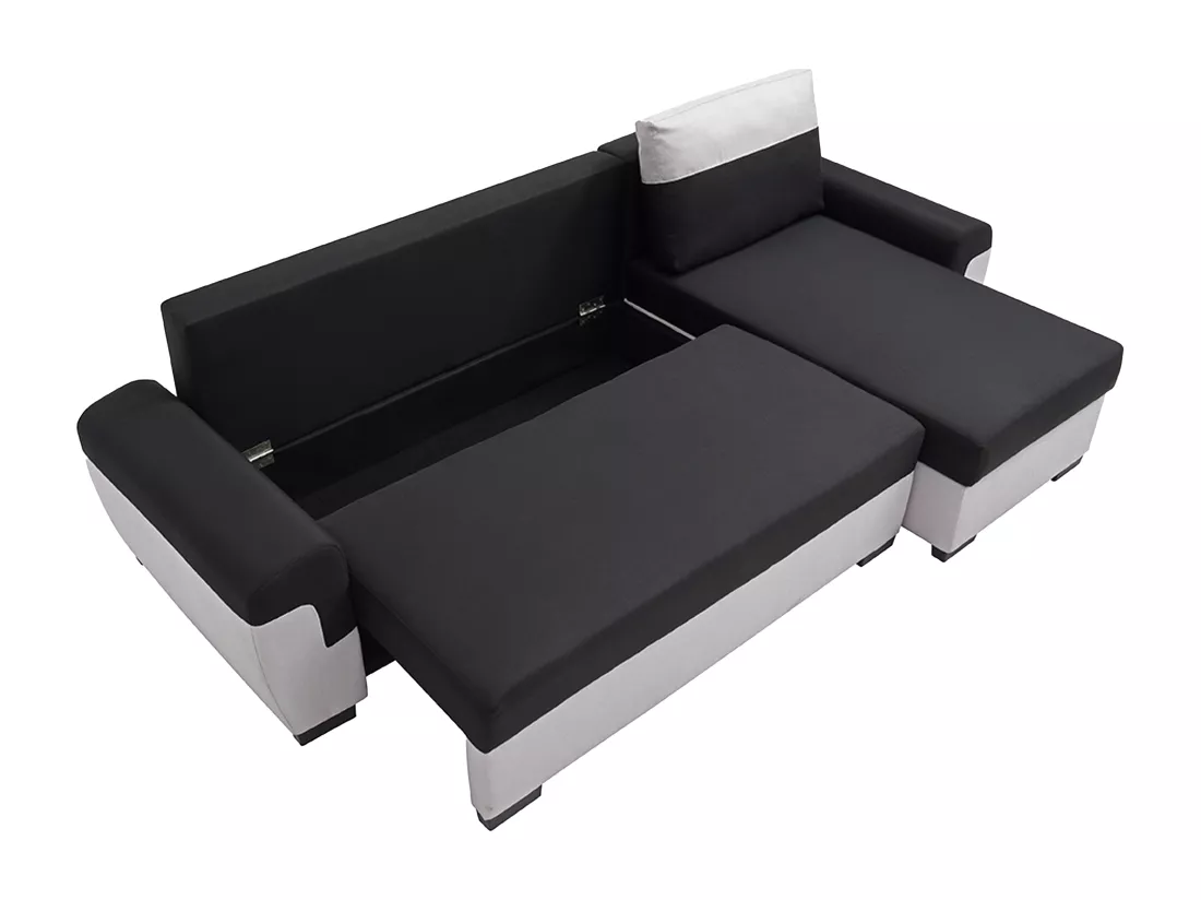 Canapé d'angle réversible et convertible en tissu noir et gris clair GABY II