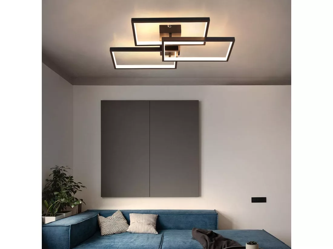 NETTLIFE Plafonnier LED 63W dimmable avec télécommande design moderne en métal noir pour chambre à coucher salle à manger salon bureau
