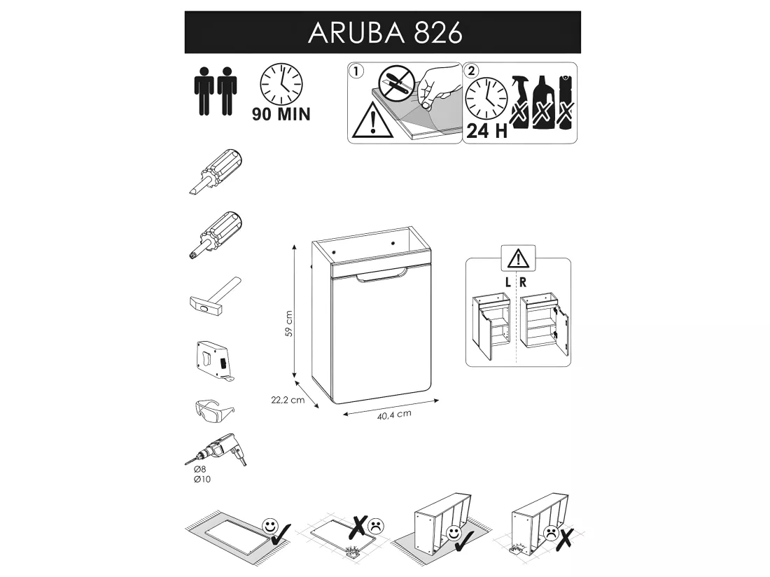 Meuble sous lavabo de salle de bain - Chêne artisanal doré et blanc brillant - L40-H60-P22 - ARRIBA
