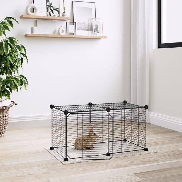 Gaiola Animais de 8 Painéis com Porta 35x35 cm Aço Preto - 3114053 - 3114053