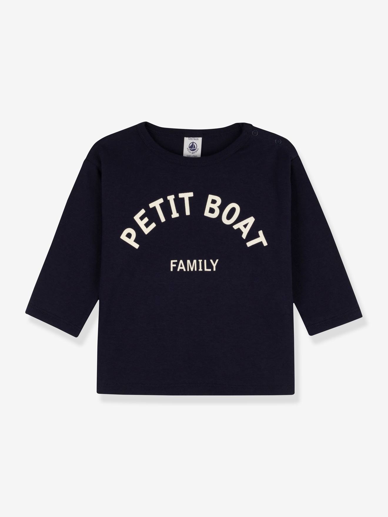 Camiseta infantil de manga comprida PETIT BATEAU em algodão orgânico azul marinho