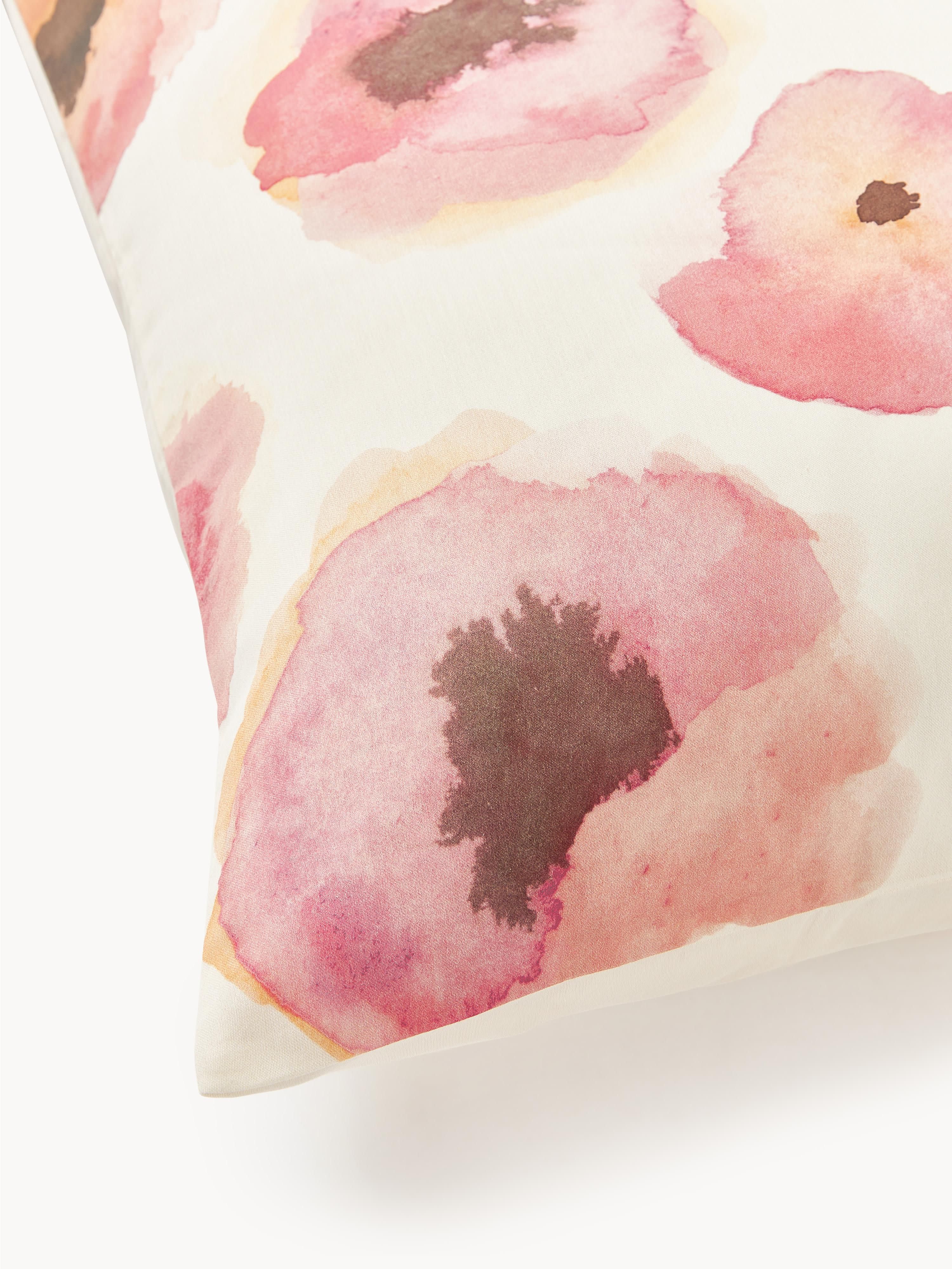 Katoensatijnen dekbedovertrek Fiorella met bloemenprint