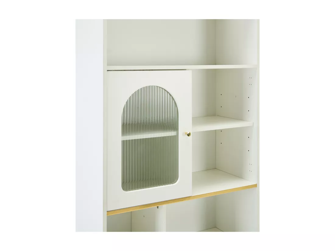 Vitrine H 190cm avec LED - 5 compartiments ouverts et 2 tiroirs - Blanc