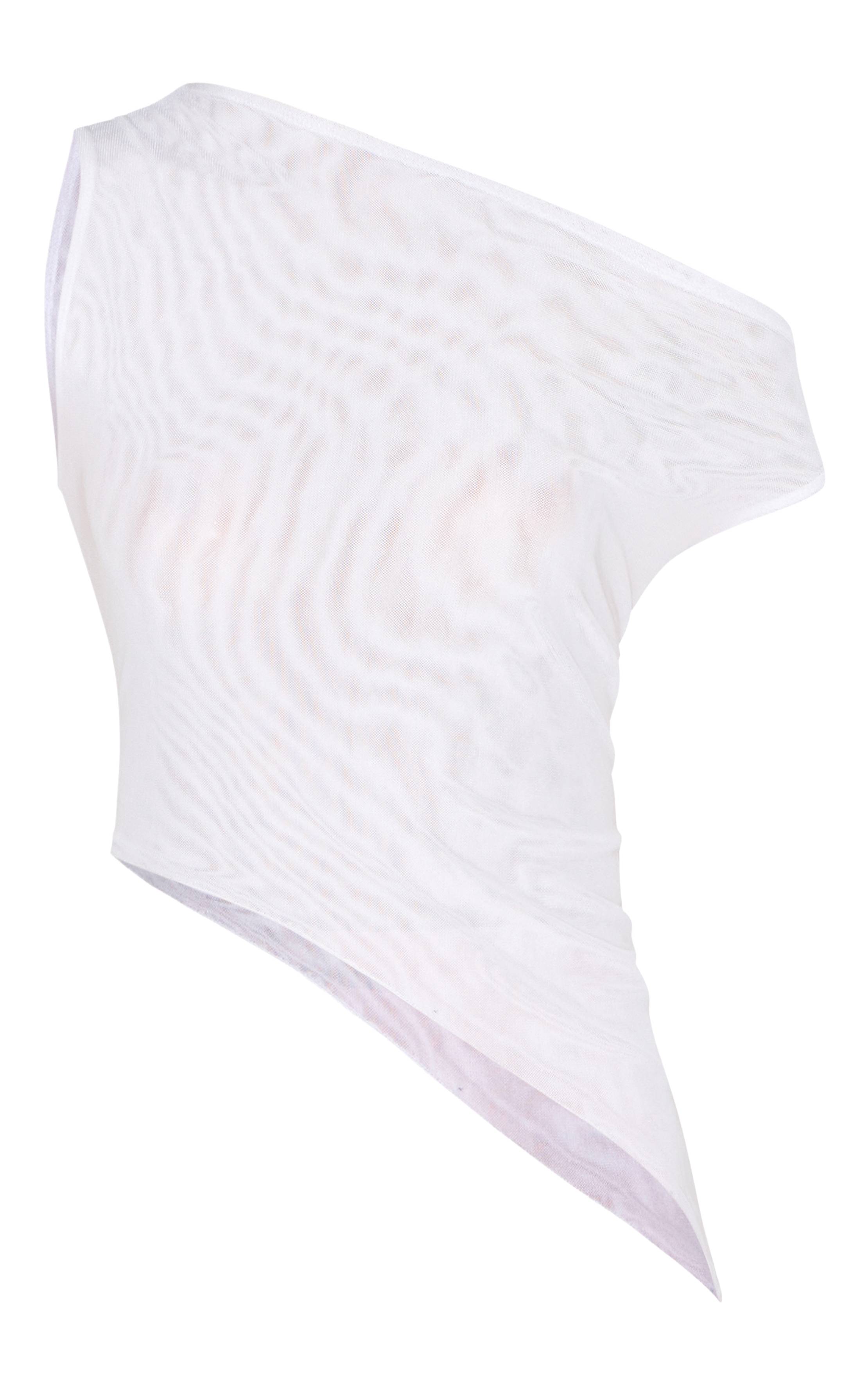 Blanc Haut En Mesh À Col Asymétrique Imprimé Cerf