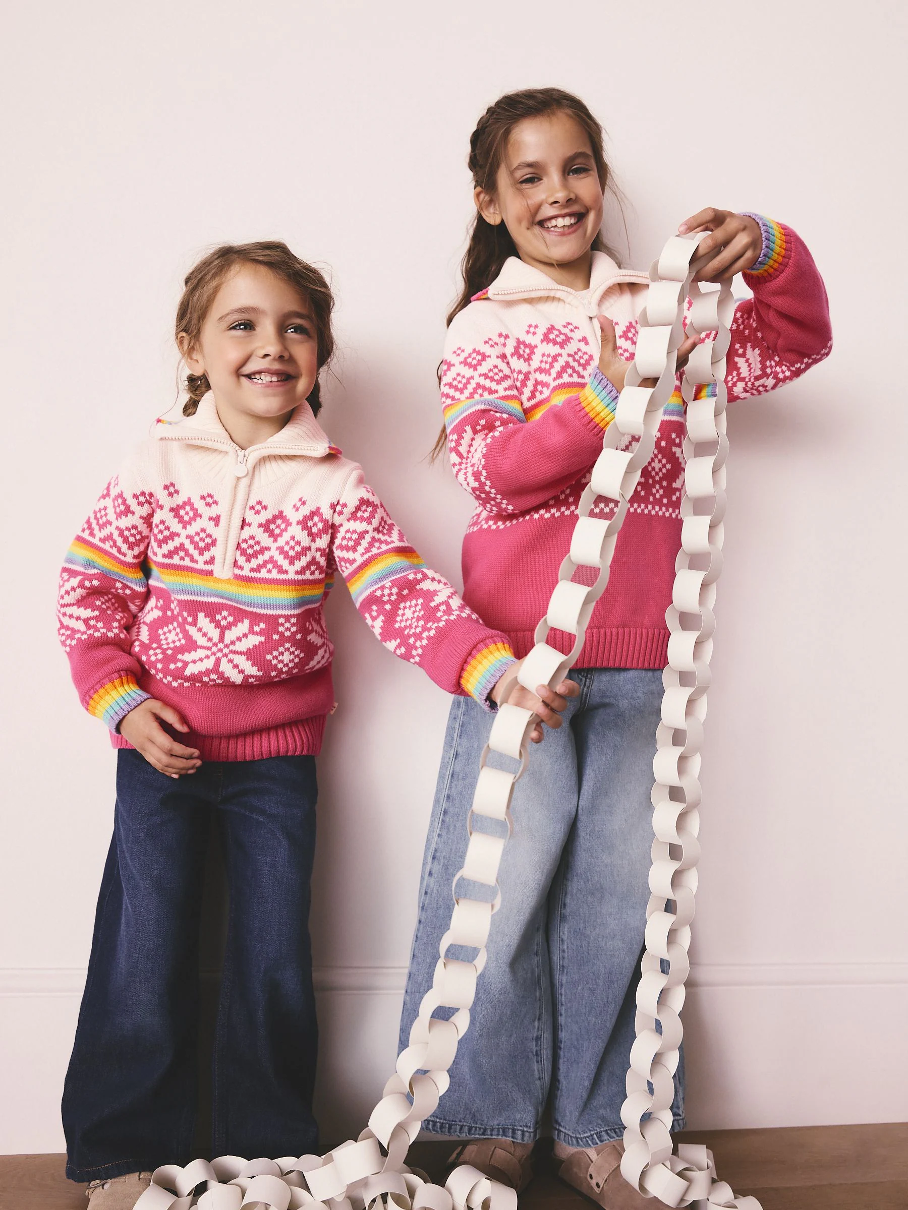 Little Bird by Jools Oliver Kindertrui met heldere Fairisle kwart-rits en gebreide familie Kerstmis Trui