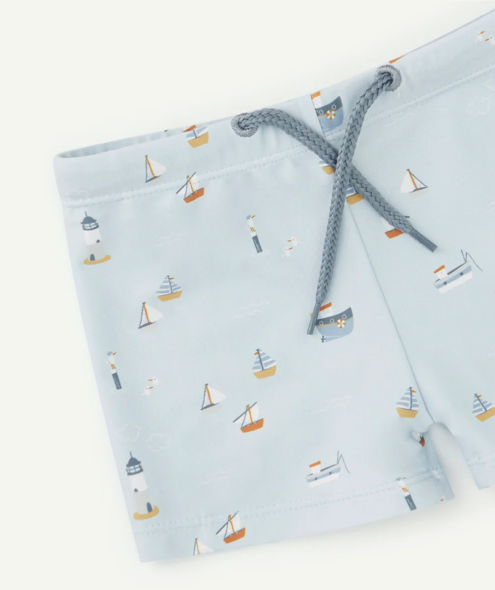 LITTLE DUTCHSHORT DE BAIN BÉBÉ BLEU AVEC BATEAUX EN POLYESTER RECYCLÉ