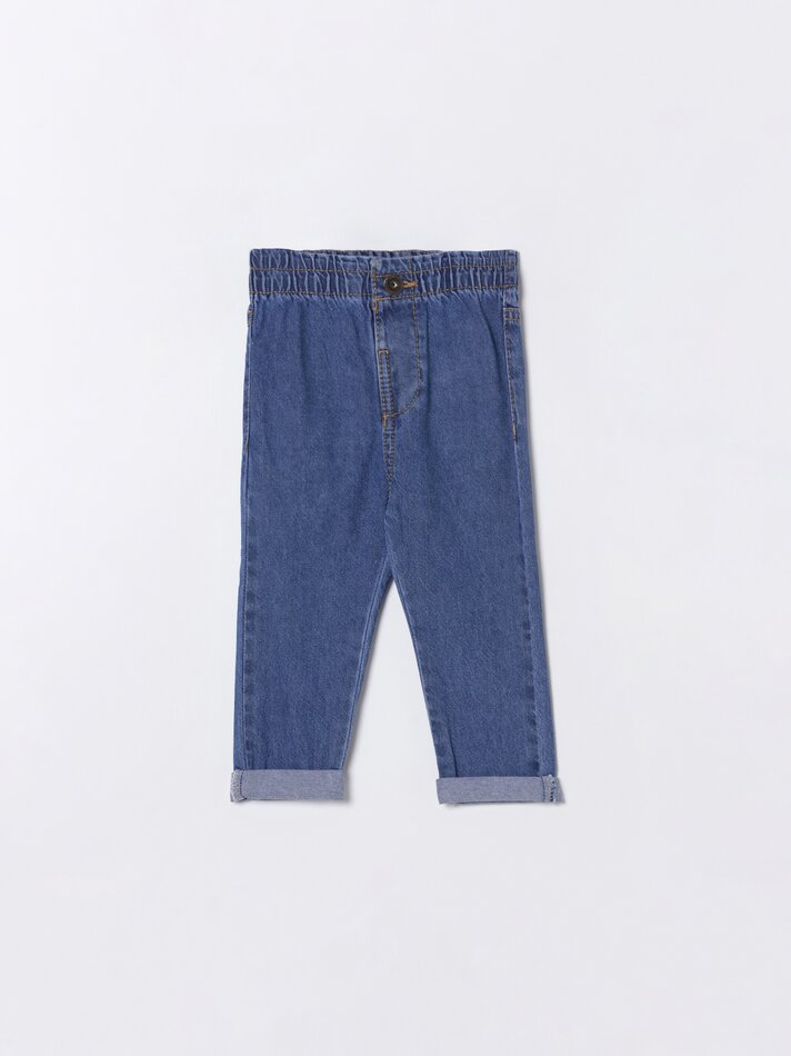 Calça jeans Paperbag - Azul escuro