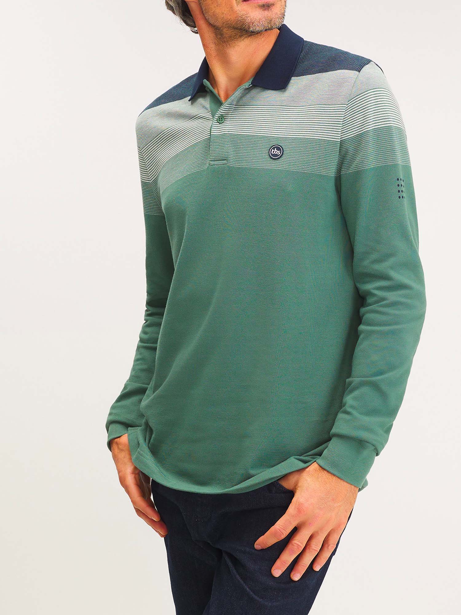 Polo Homme Rayures Poitrine Gris et Vert