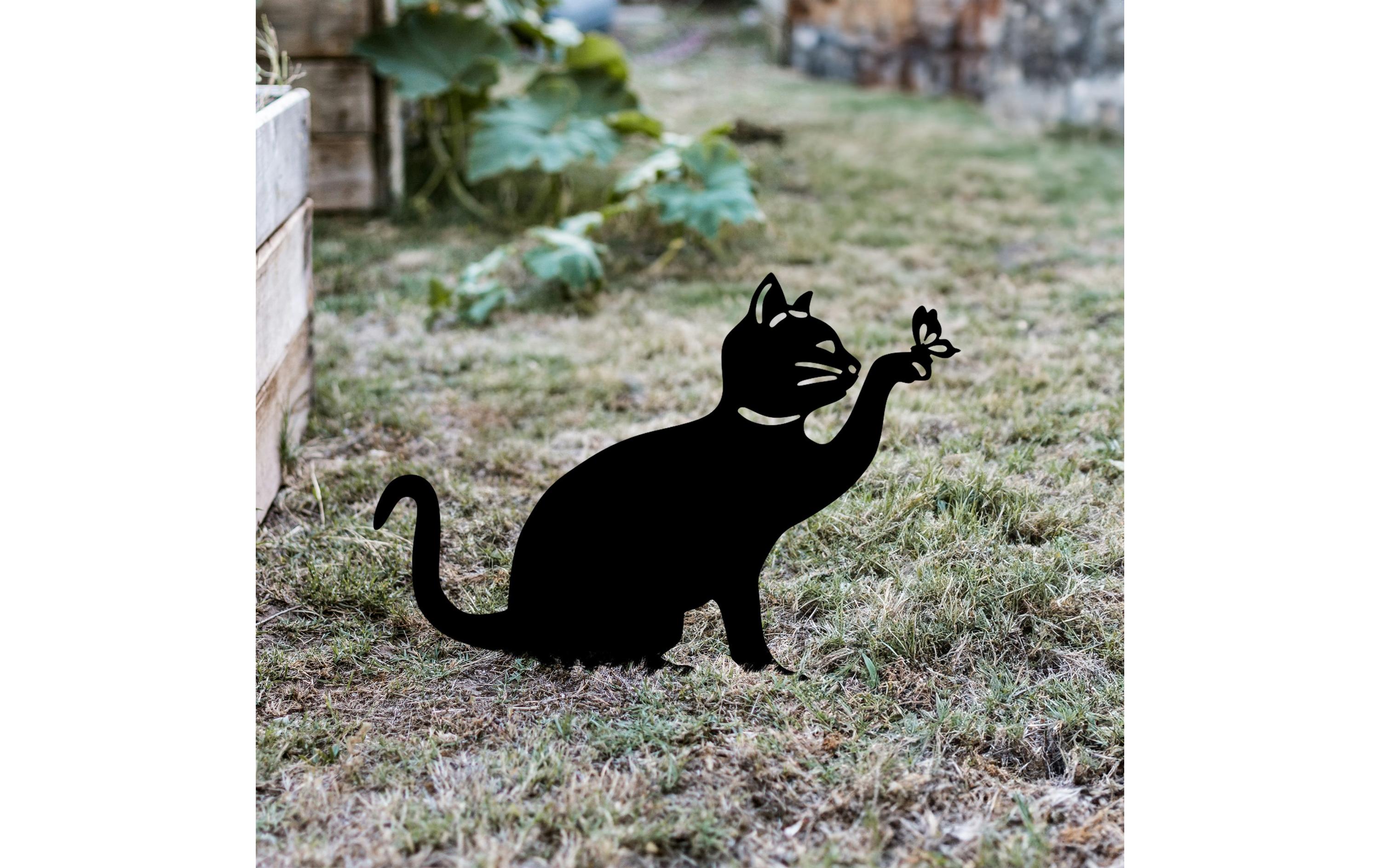 Gartenstecker Katze mit Schmeterling 36 x 31 cmGartendekoration