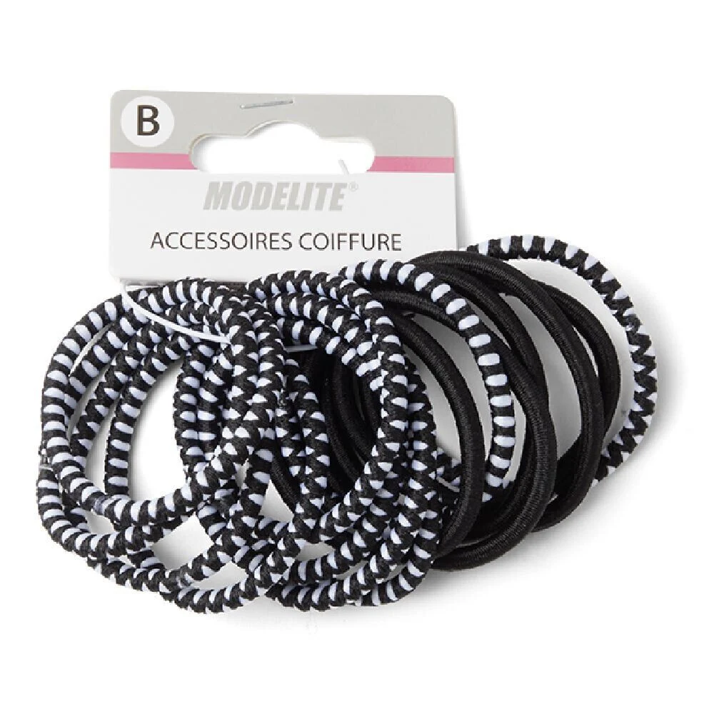 Lot de 15 élastiques à cheveux polyester noir et blanc