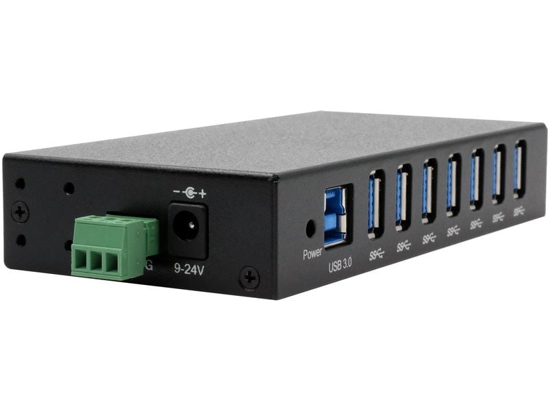 Exsys USB-Hub EX-11237HMS-2 7-Ports USB 3.2 Gen 1 Metall HUB für Tisch, Wand und DIN-Rail, 15KV ESD Schutz