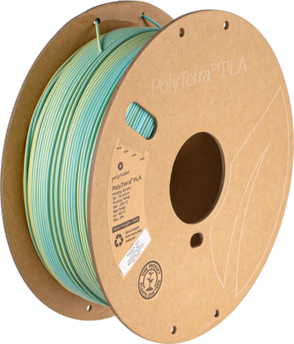 Polymaker  PolyTerra PLA Dual Chameleon Teal-Yellow, 1,75 mm / 1000 g    Umweltfreundliches, zweifarbiges PLA-Filament mit mattem Finish