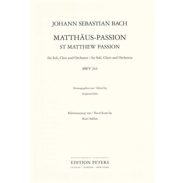 Edition Peters Bach Matthäus-Passion BWV 244