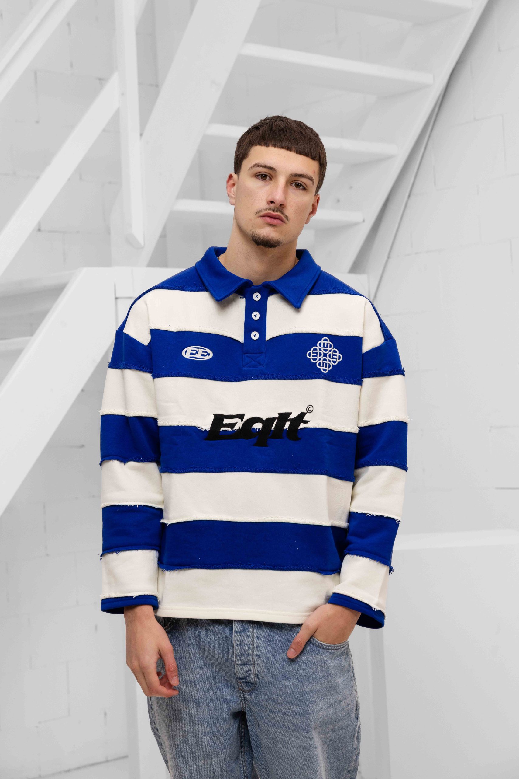 Equalité Stripe Jersey Polo Heren Gebroken Wit/Blauw