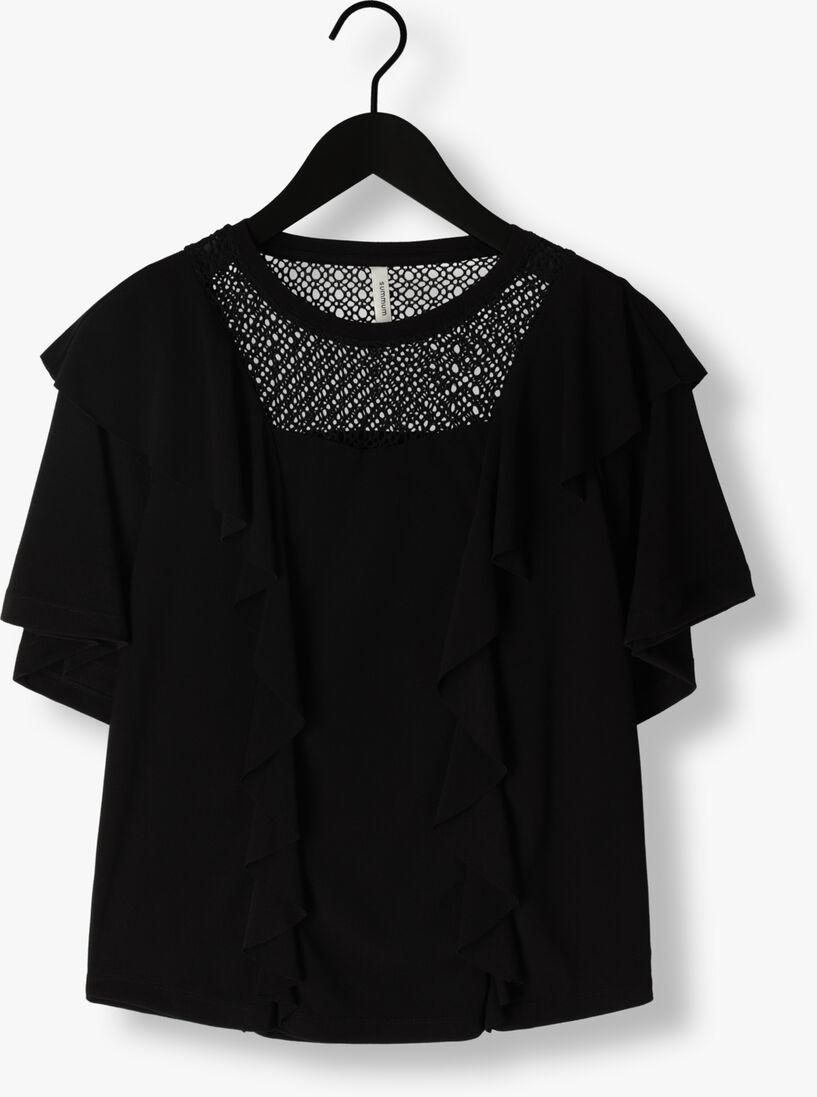 SUMMUM zwarte summum t-shirt short sleeve ruffle top crepe jersey