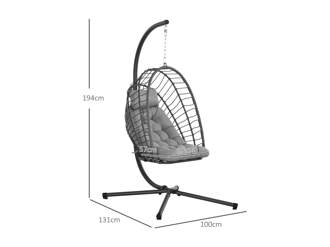 Fauteuil suspendu de jardin pliable avec matelas métal résine gris