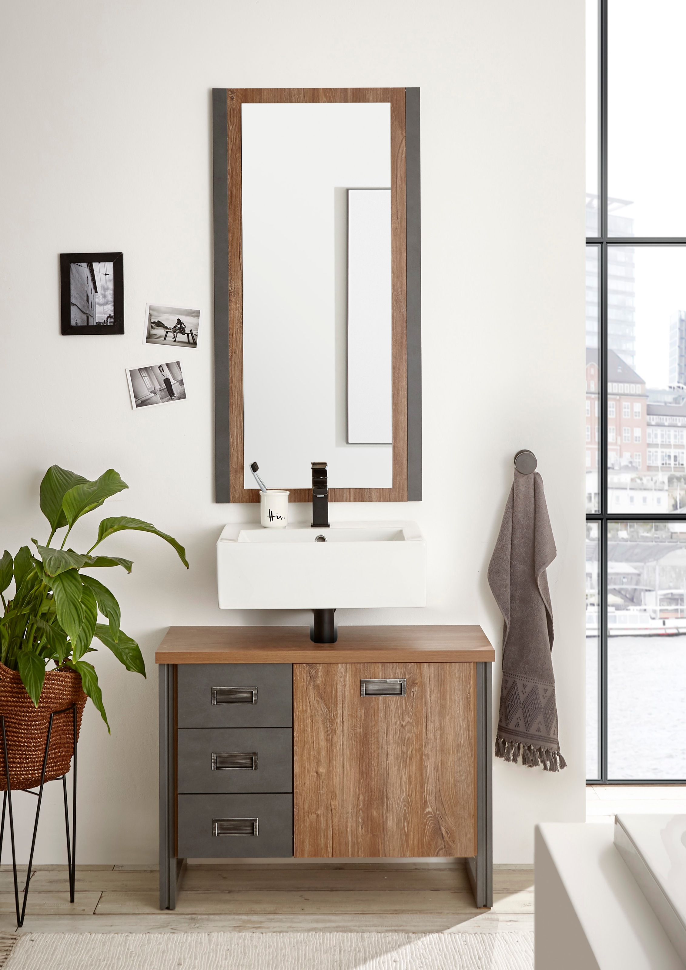 Home affaire Badmöbel-Set »Detroit, Bad im Industrialdesign, 2-teiliges Badezimmer« Set, 2 Stk. tlg.