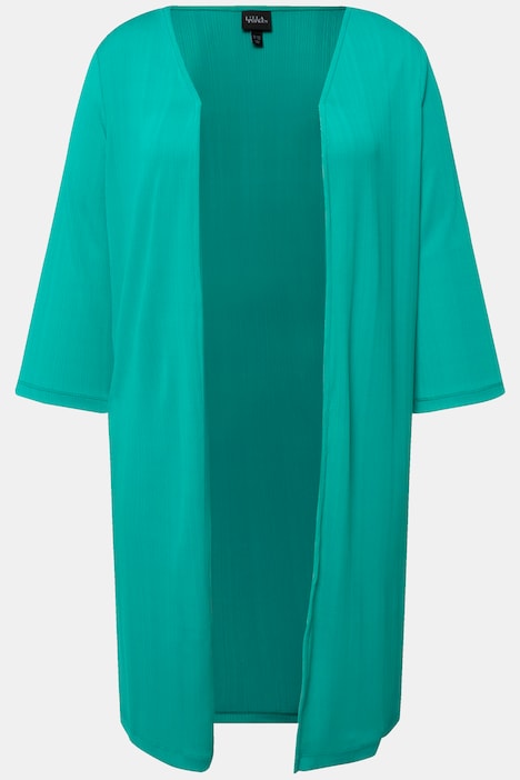 Longjacke, Rippjersey, offene Form, V-Ausschnitt