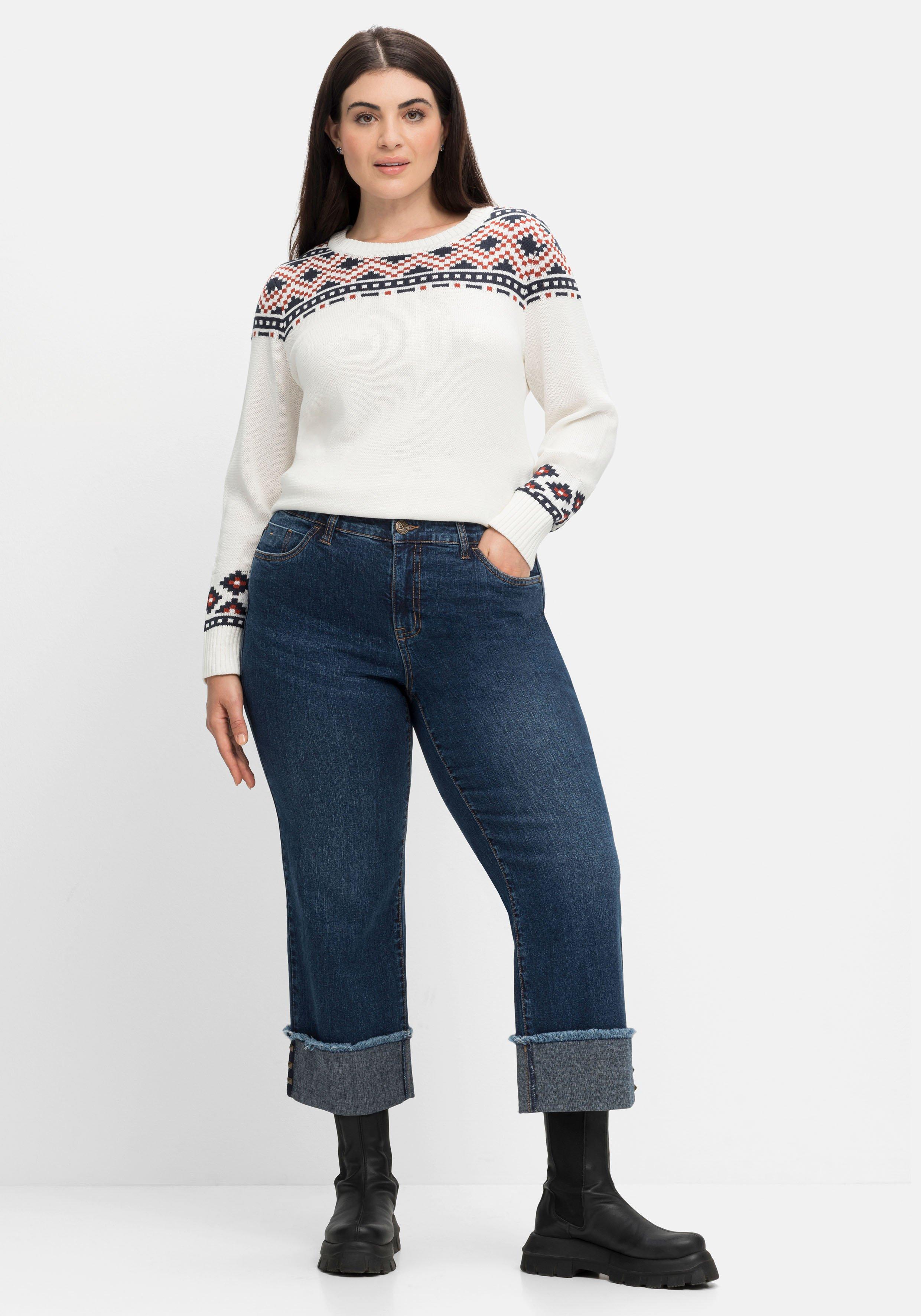 Weite 7/8-Jeans mit breitem Saum-Umschlag