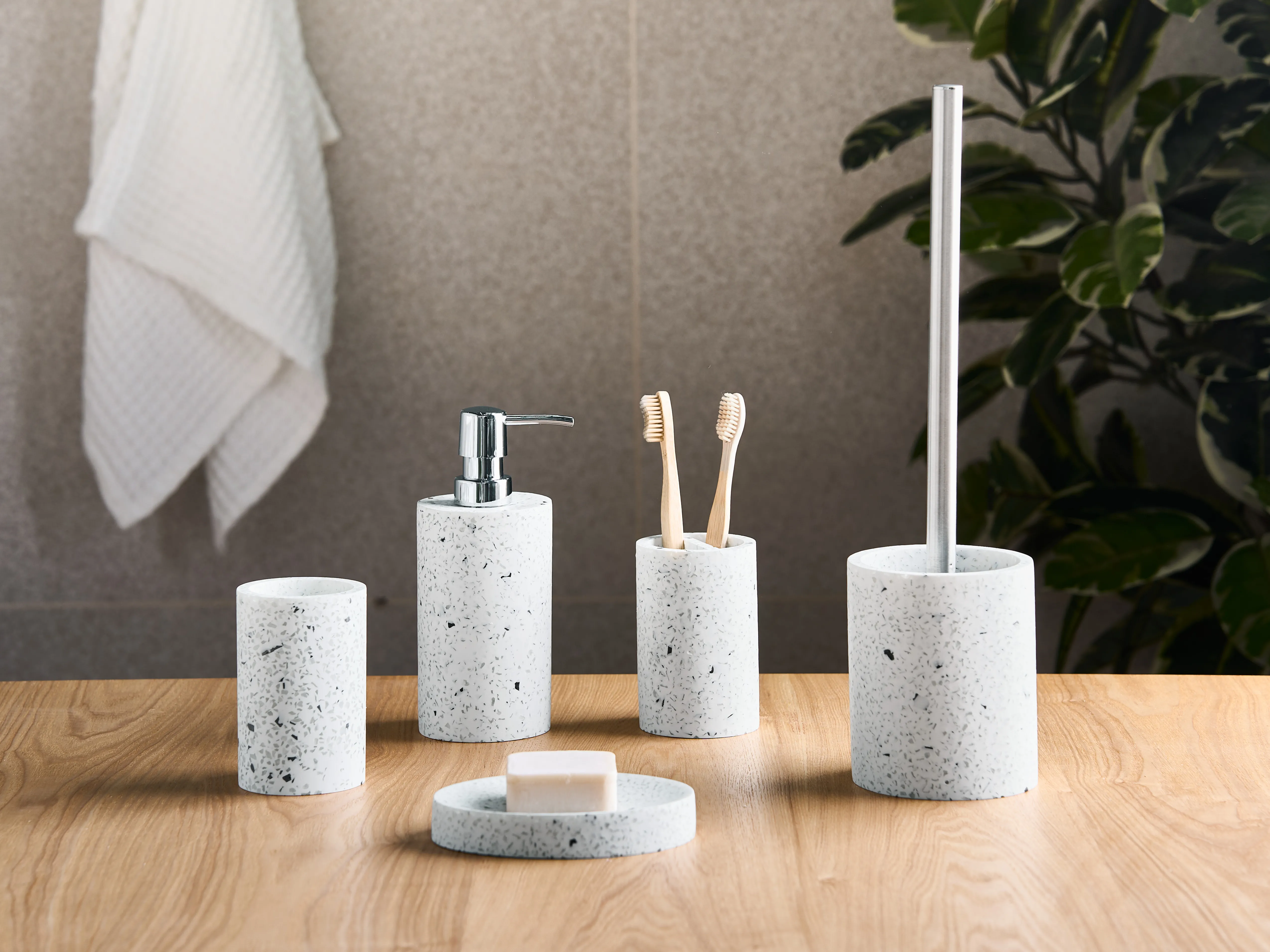 5-delige badkameraccessoireset PERENE Wit terrazzo