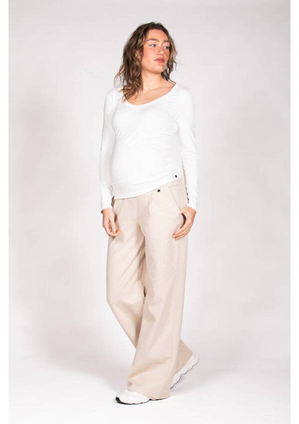LOVE2WAIT low waist wide leg broek beige