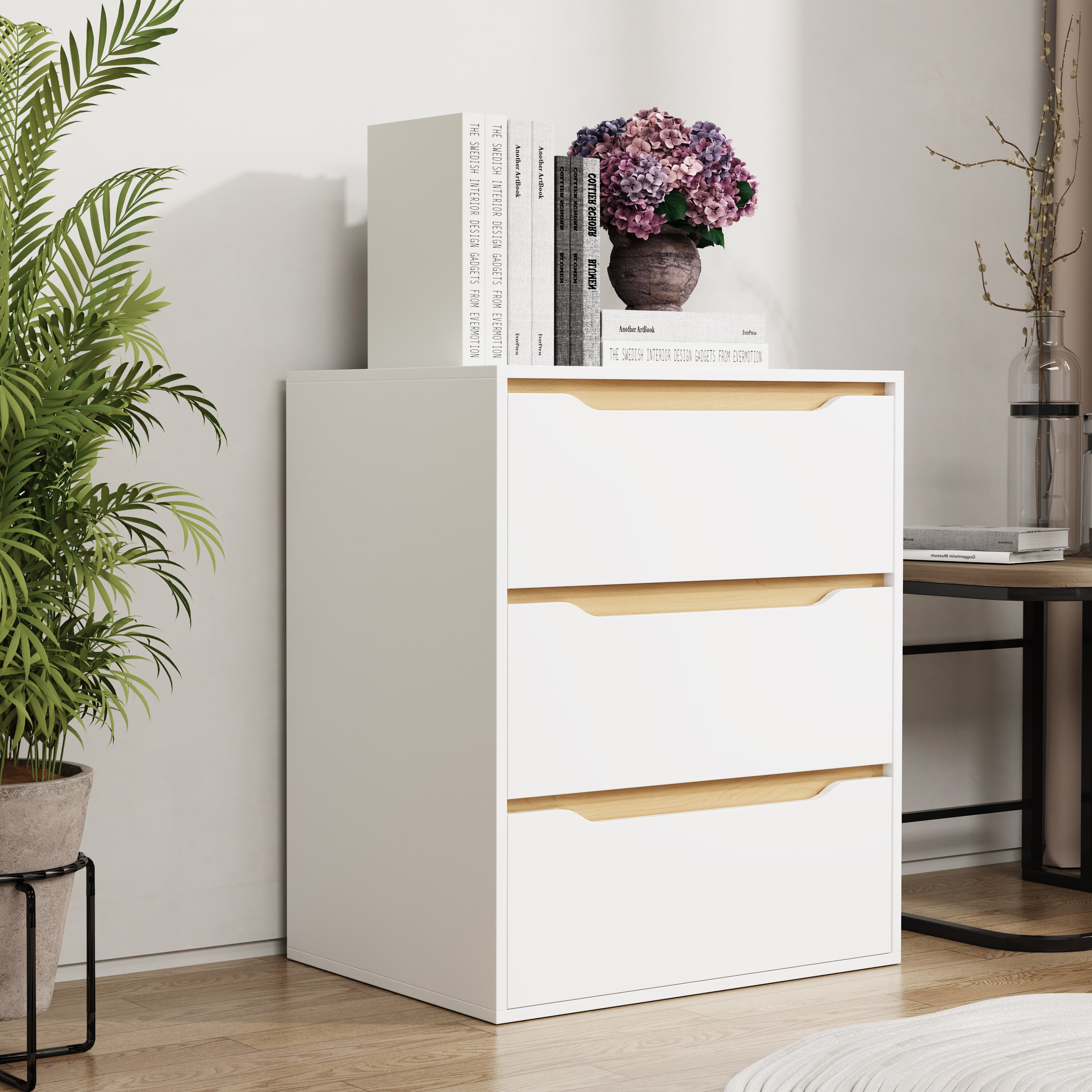 VCM Holz Kommode Sideboard Nachttisch Schrank 3 Schubladen Malira L
