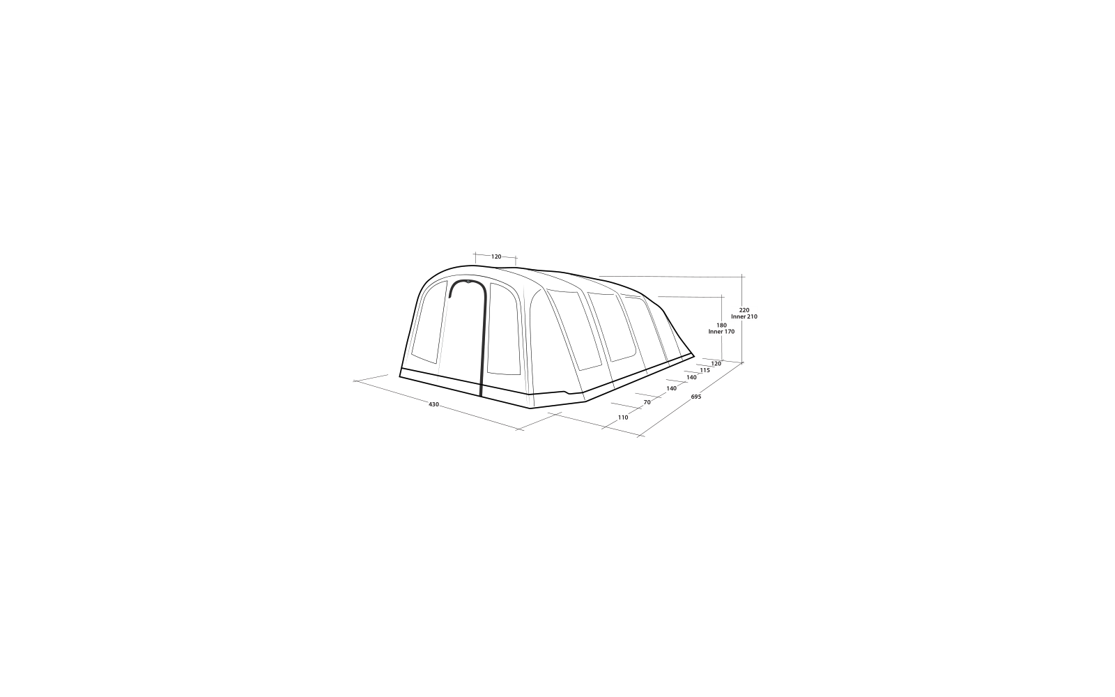 Outwell Stonehill 7 Air Fünfraum Tunnelzelt blau für 7 Personen
