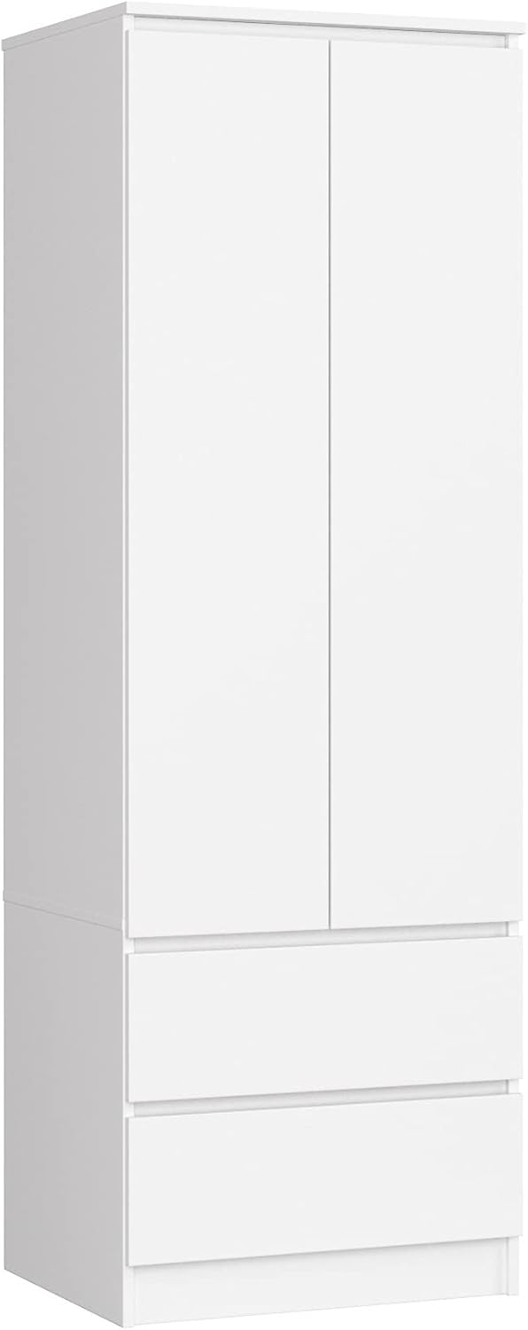 Home Collective Kleiderschrank weiß 60cm breit 180cm hoch, Schrank mit 2 Türen und 2 Schubladen, Kleiderstange und 1 Regal, Garderobe, Schlafzimmer, Wohnzimmer