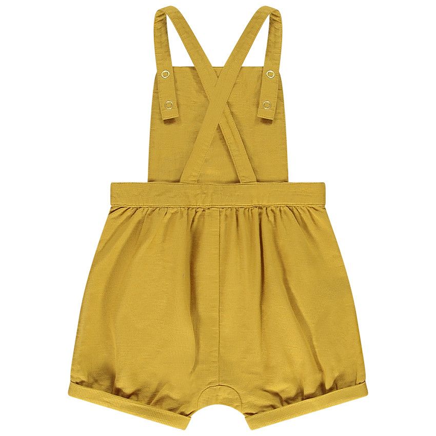 Salopette courte en coton armuré avec broderie pour bébé fille - Ecru