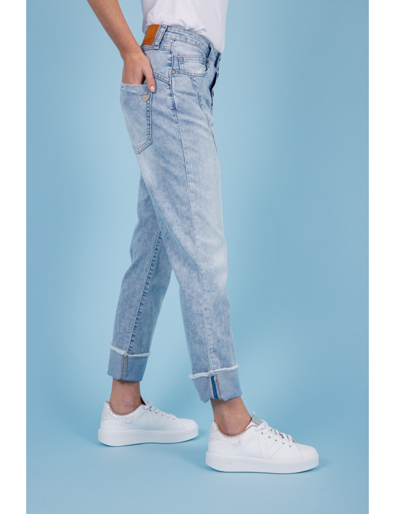 PLEASE JEAN TAILLE HAUTE REVERS APPARENTS BLEU DENIM