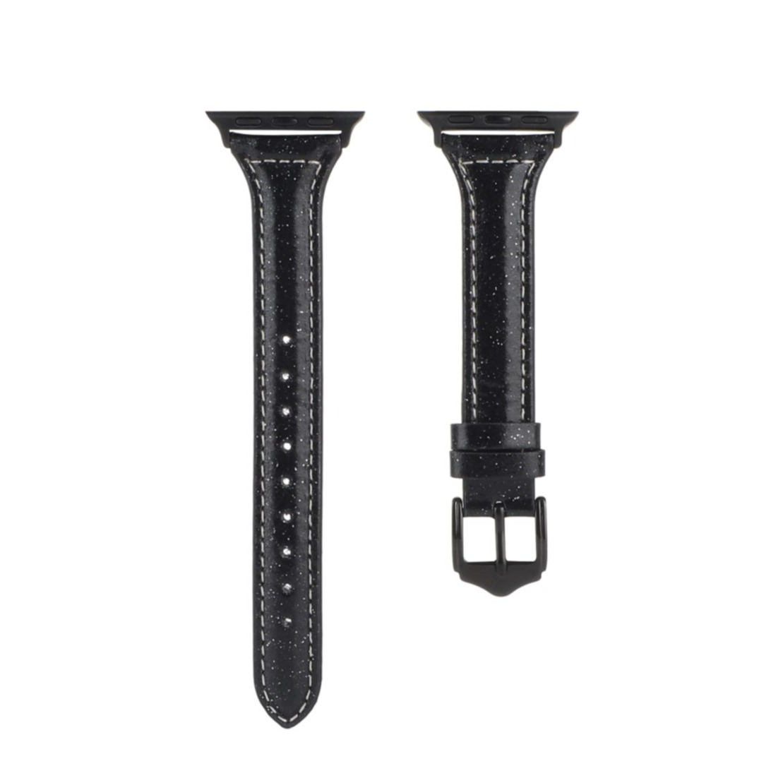 Apple Watch (42/41/40/38 mm) Leder Glitzer Armband im Slim Design (Gelenkumfang: 175-220mm) - Schwarz