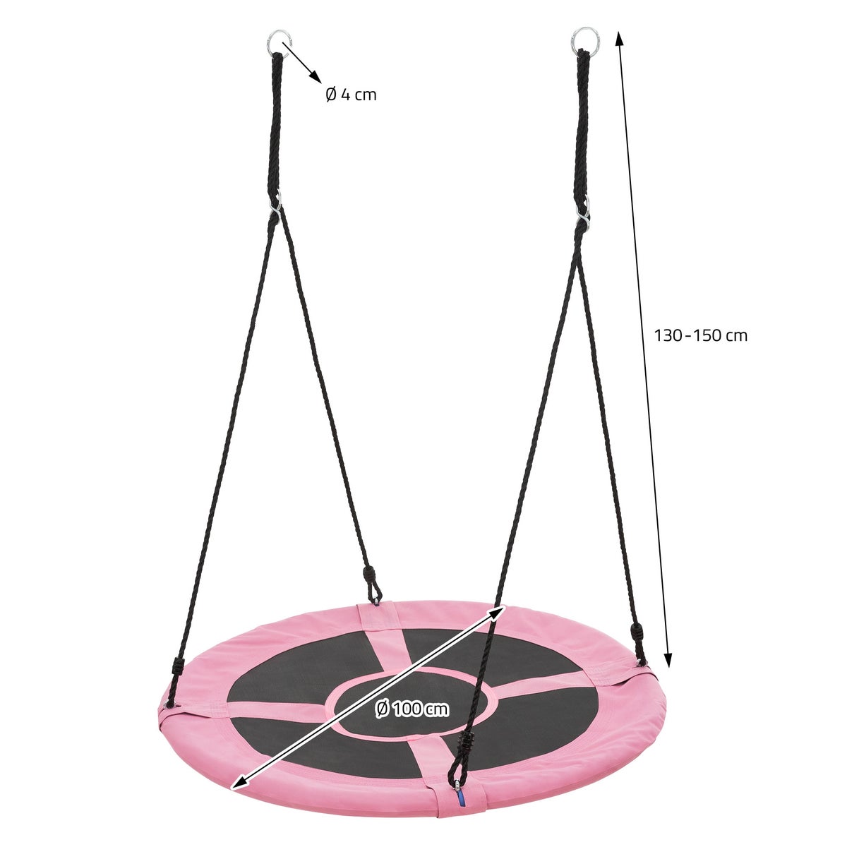 ECD Germany Nestschommel Ø100 cm, Roze, Schotelschommel voor kinderen en volwassenen, In hoogte verstelbare buitenschommel voor kinderen, Hangende schommel met een draagvermogen van 150 kg, Tuinschommel, Ronde schommel met gesloten zitting