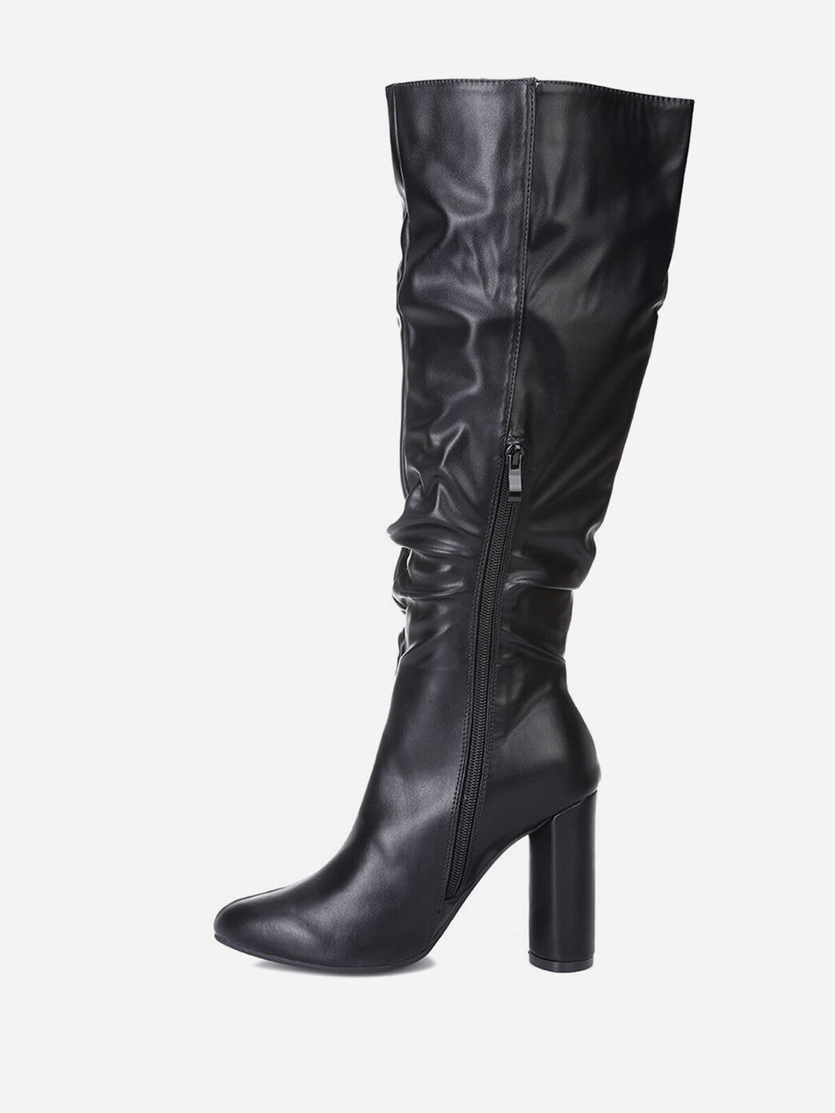 Bottes plissées à talon cylindre- Noir