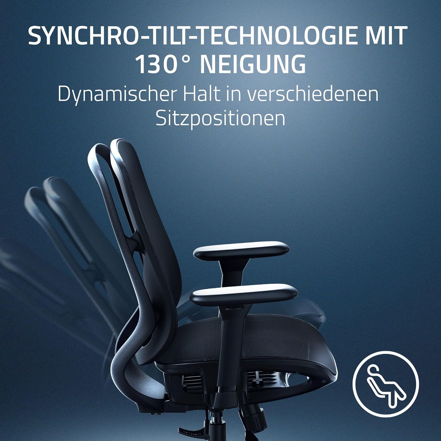 Razer Fujin - Gaming-Stuhl mit ultra atmungsaktivem Mesh (Synchro-Tilt-Technologie mit 130° Neigung, Höhenverstellbare Lordosenstütze, Gepolsterte 3-D-Armlehnen, Gestell mit hoher Sitzhöhe) Schwarz