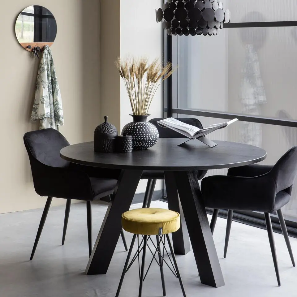 WOOOD Rhonda Eettafel - Eiken - Blacknight - Ø129 cm