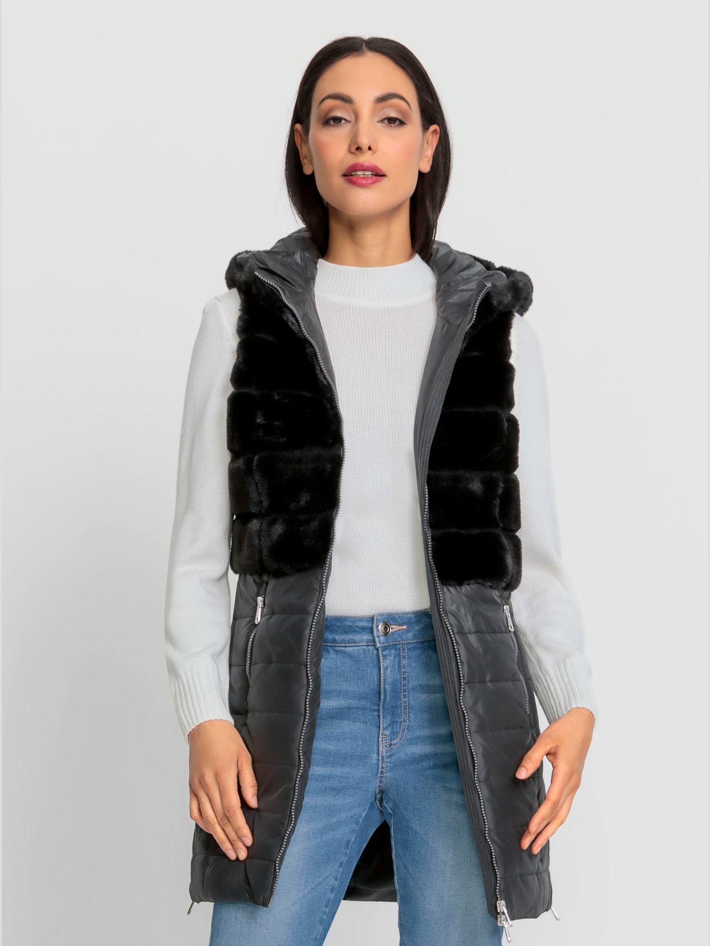 Gilet matelassé mélange de matières tendance