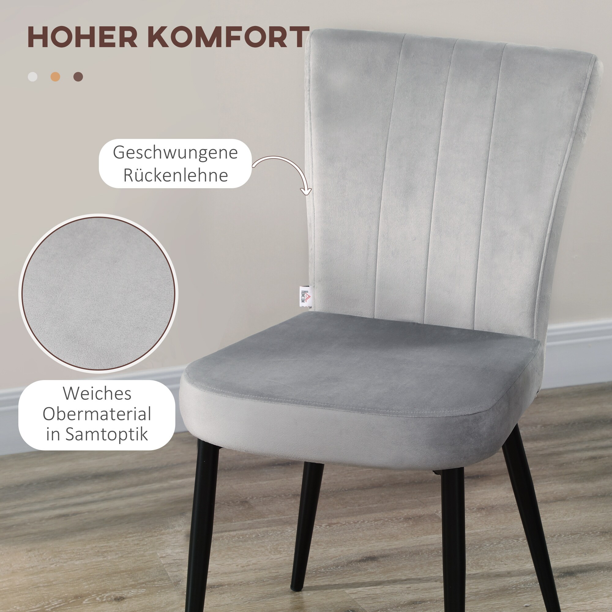 HOMCOM Esszimmerstuhl mit Stahlbeinen grau 46L x 65B x 87H cm
