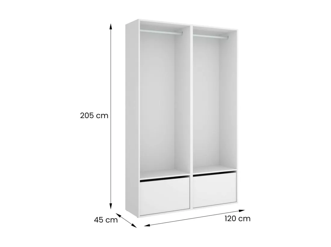 Grande Garde-robe Dra, Meubles de chambre, Penderie de plain-pied, Placard à vêtements, 120x45 h205 cm, Blanc et Chêne clair