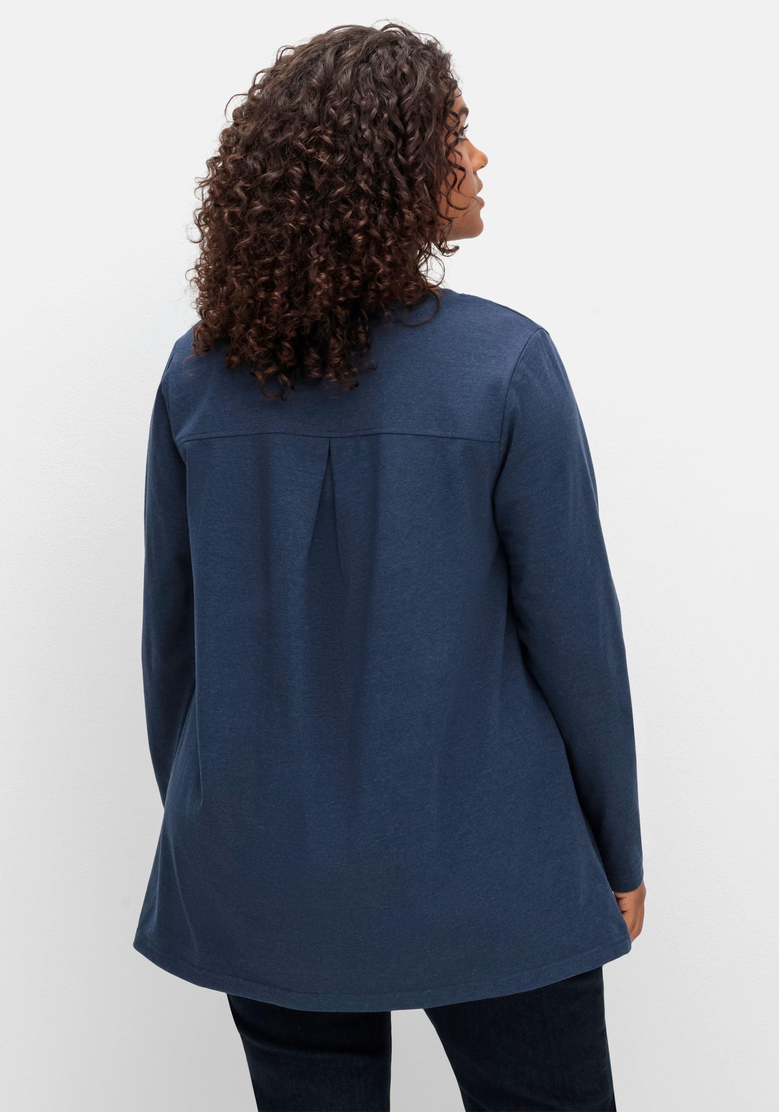 Fein meliertes Langarmshirt in A-Linie, mit Rundhals