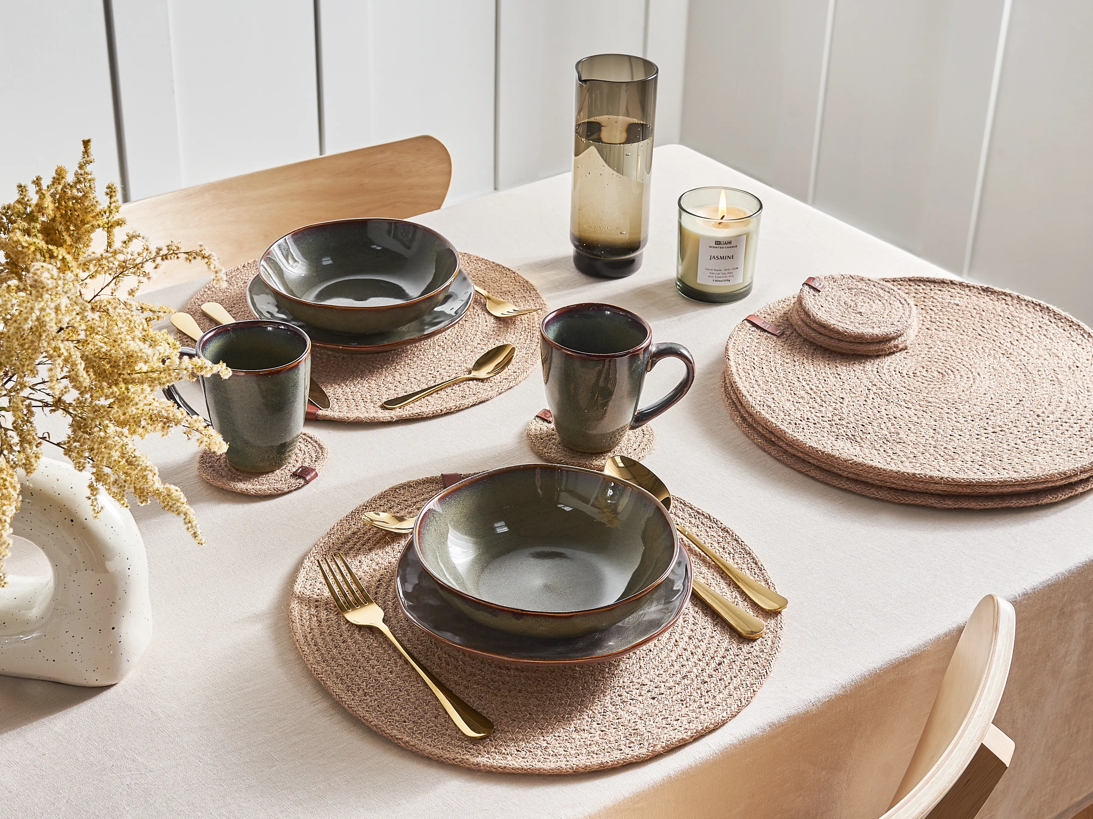 Placemats en onderzetters set BUSHMINT Natuurlijk Jute