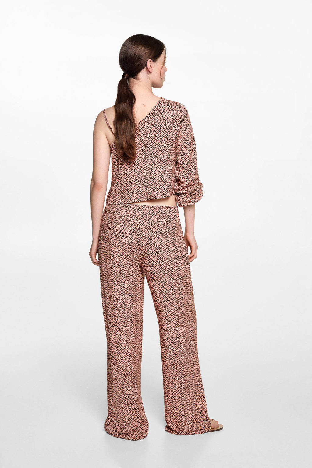 MANGO TEEN broek met all over print lichtoranje/zwart