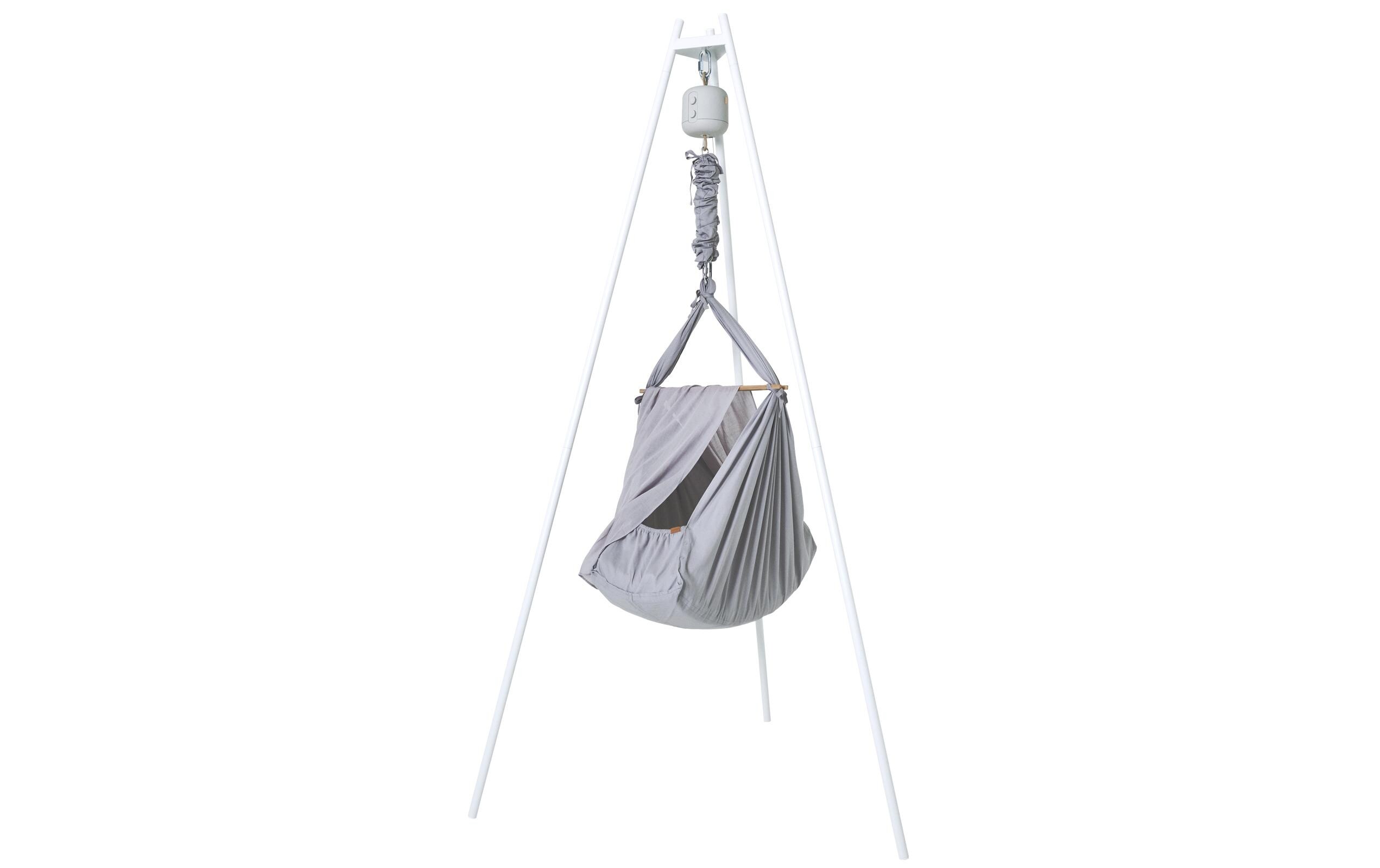Babyhängematte Set Premium mit Ständer Weiss/Grau<br>Set für ruhigen Schlaf