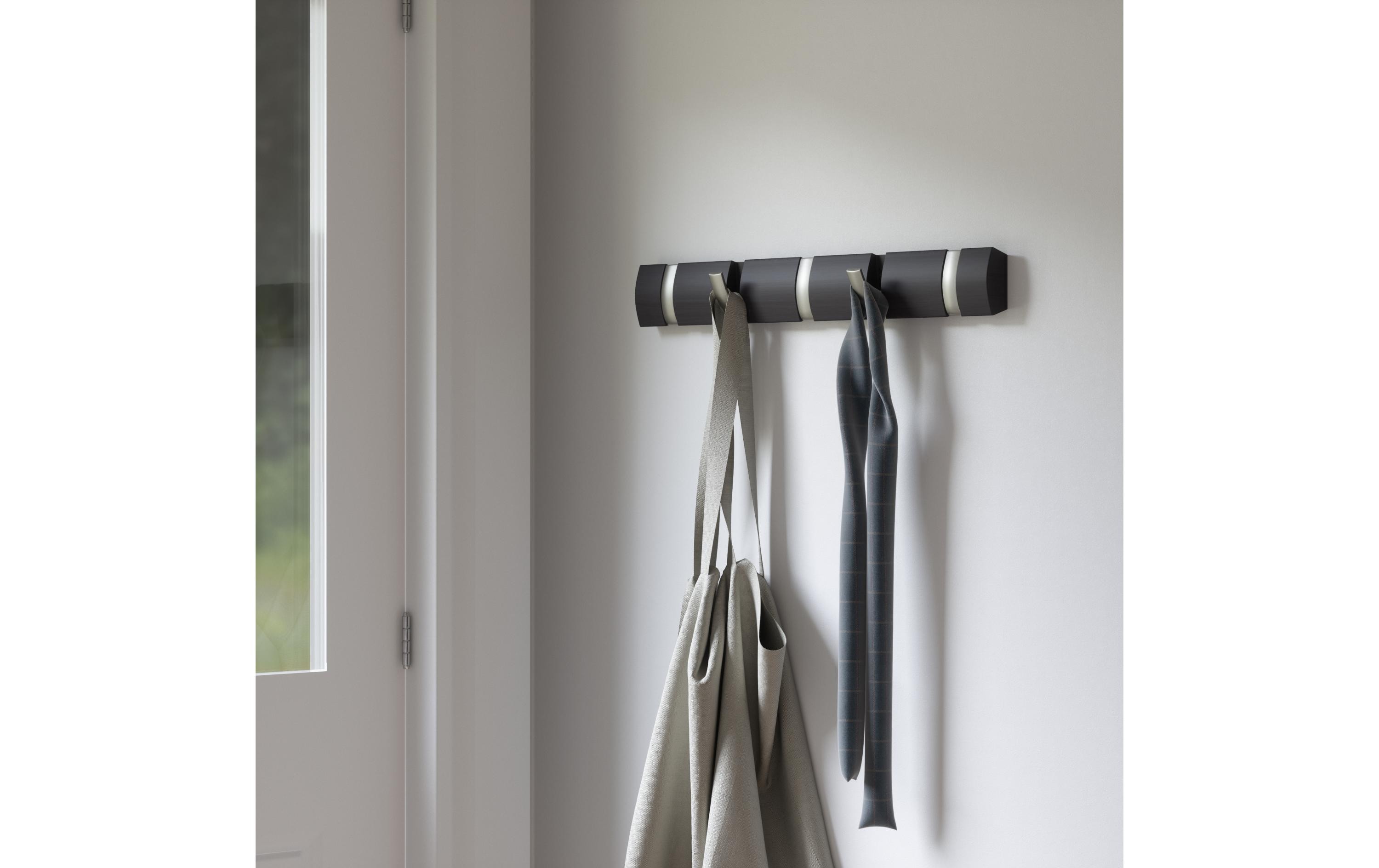 Wandgarderobe Flip 5 Haken, Dunkelgrau/SilberGarderobenhaken zum einklappen