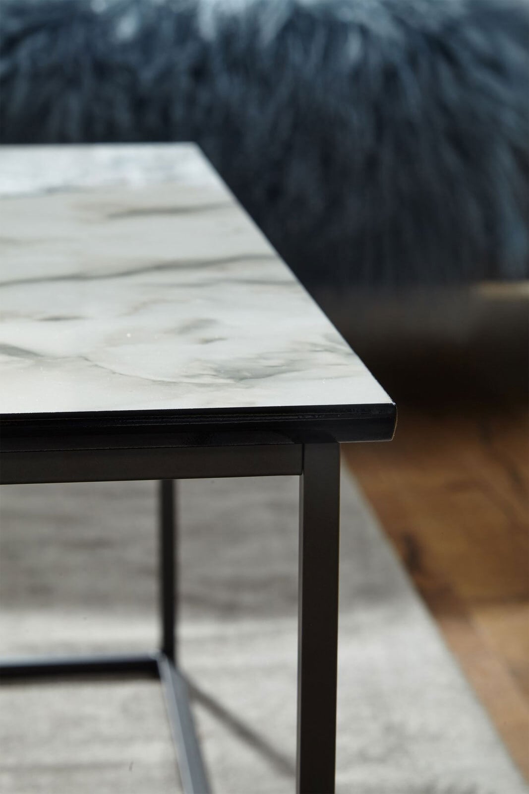 Couchtisch 80 x 80 cm Schwarz/ Marmor Optik Weiß