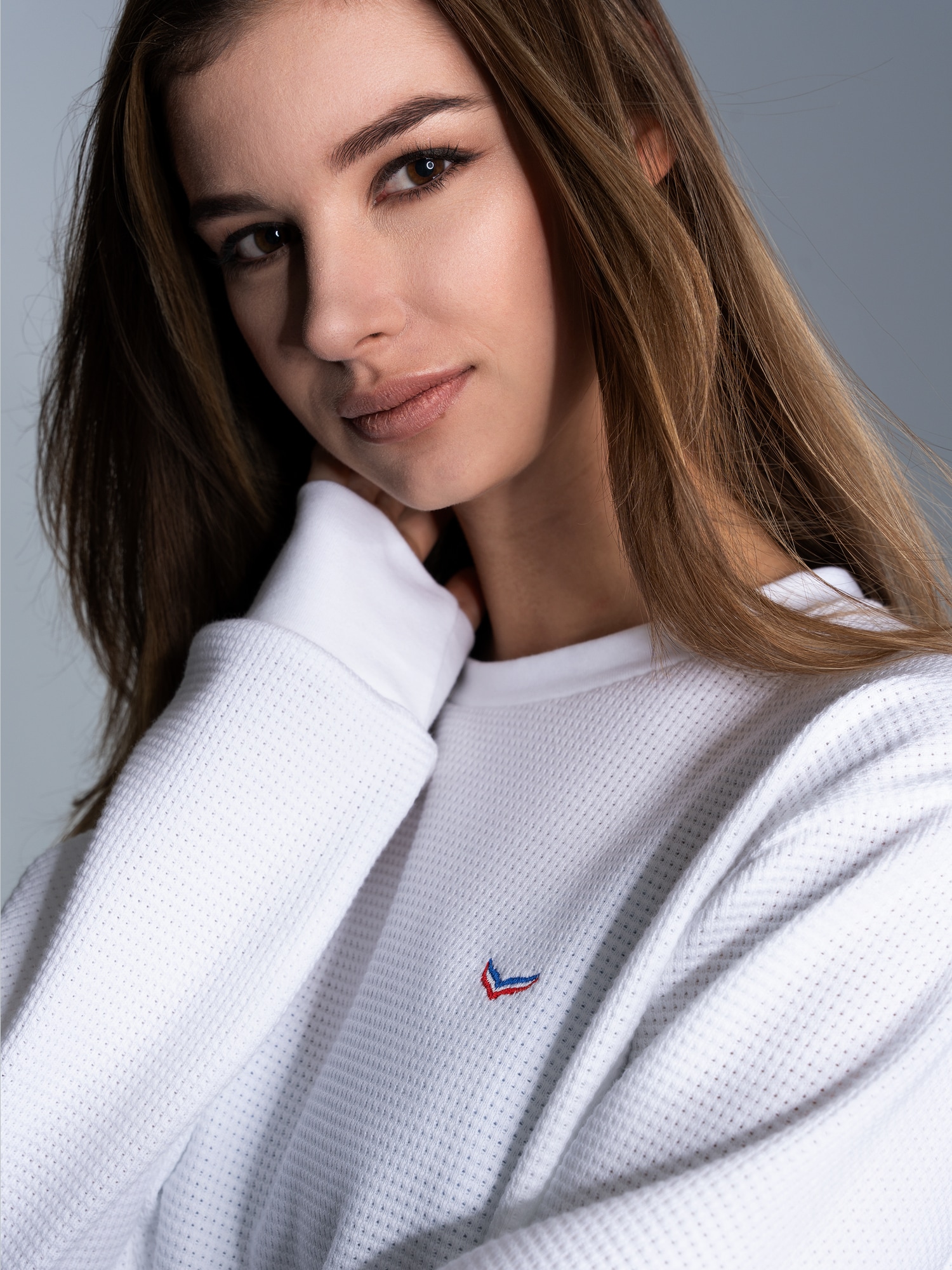 Sweatshirt in Waffeloptik Weiss