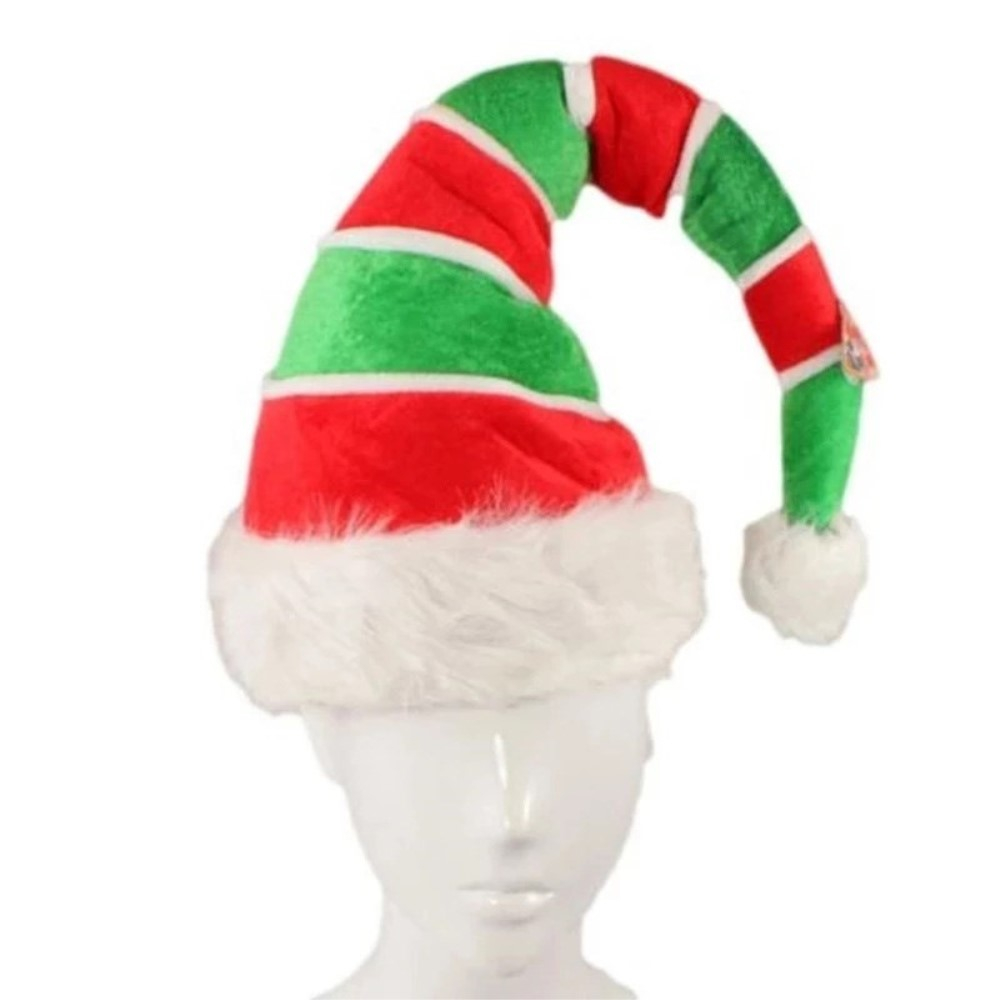 (65x28cm) Weihnachtself Mütze Christmas Weihnachtsmütze - Rot / Grün